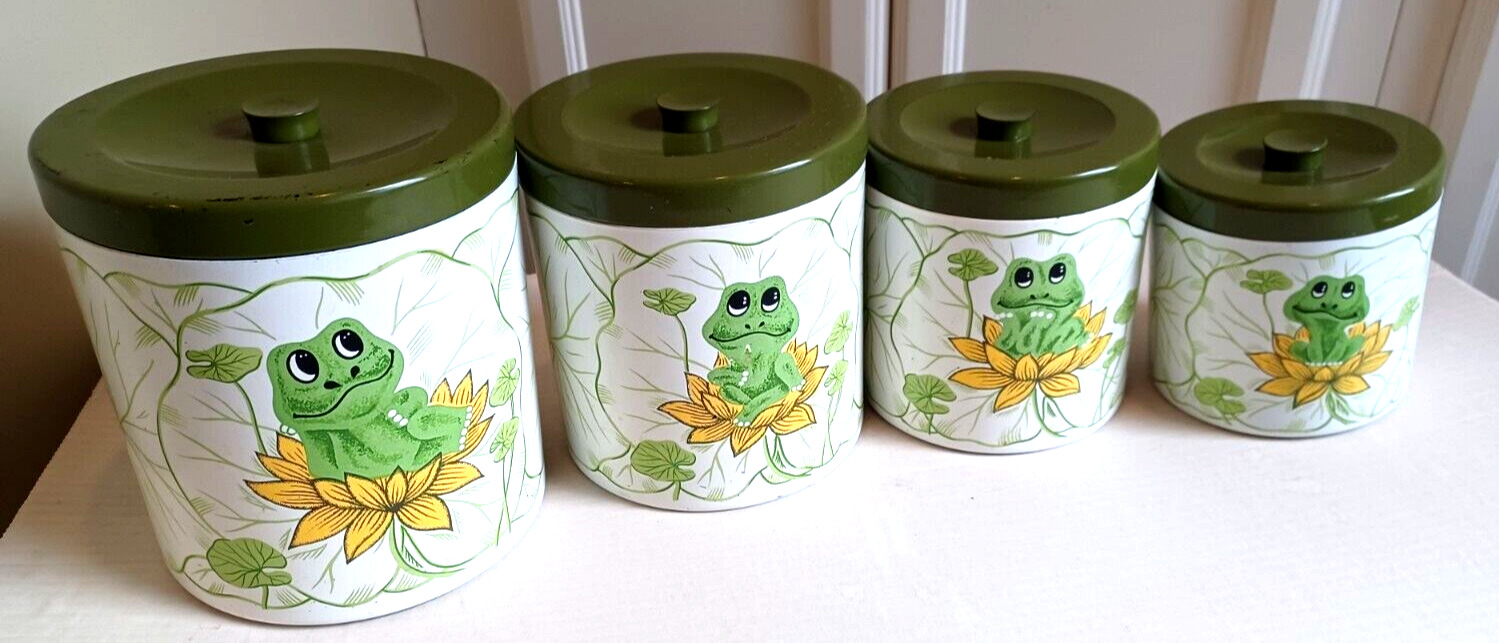 “Neil The Frog”  Sears & Roebuck 4 Pc. Canister set W/Lids-Lily Pads  1977 VTG