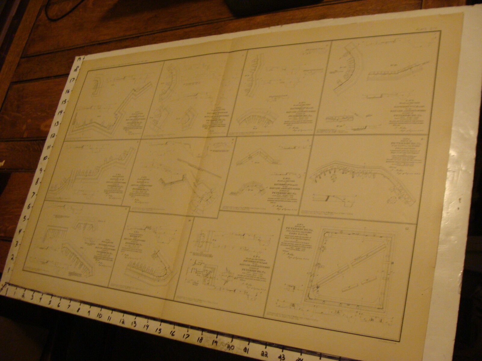 1890\'s Vintage CIVIL WAR MAP: 12 LITTLE DIAGRAMS OF DEFENSES---PETERSBURG VA.