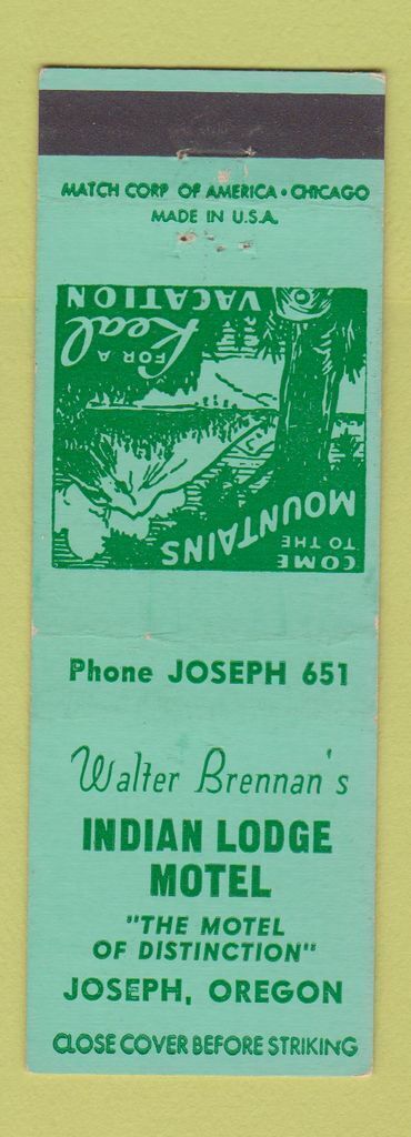 Matchbook Cover - Indian Lodge Motel Joseph OR