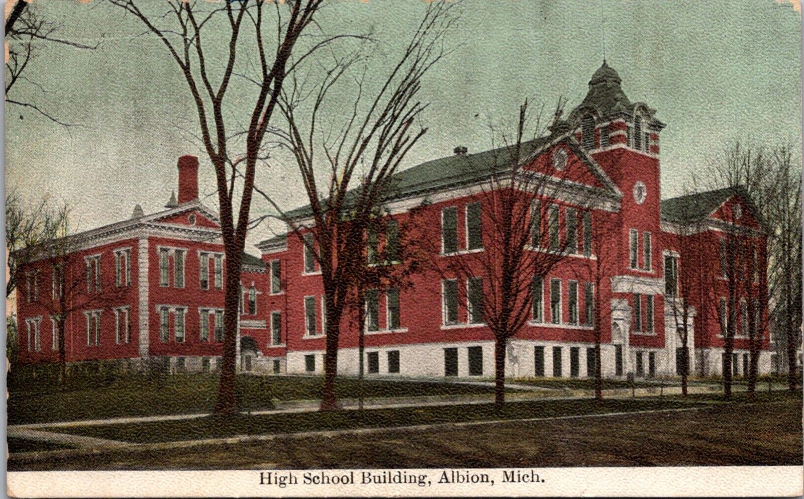 Postcard High School Building in Albion, Michigan