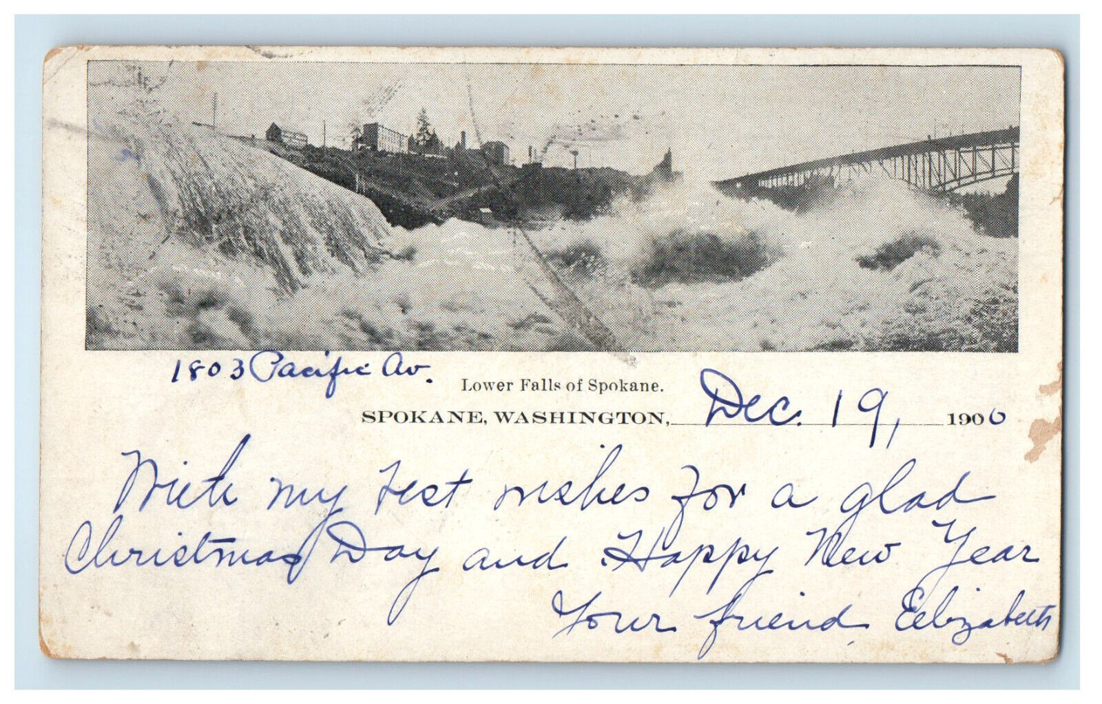 1900 Lower Falls of Spokane, Spokane Washington WA Antique PMC Postcard