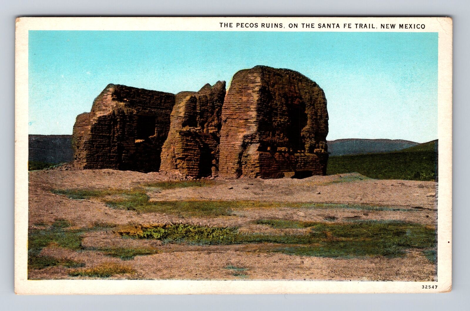 Santa Fe Trail NM-New Mexico, Pecos Ruins, Santa Fe Trail, Vintage Postcard