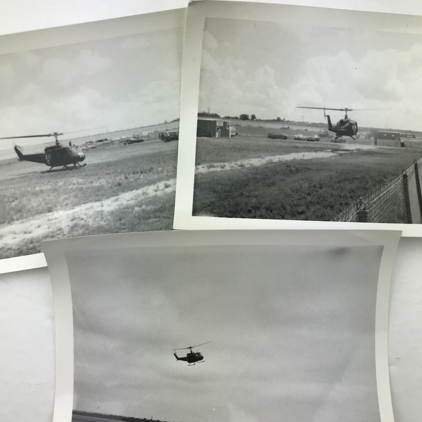 Vintage Black and White Photo Lot of 3 Helicopter Flying Landing Field Aircraft