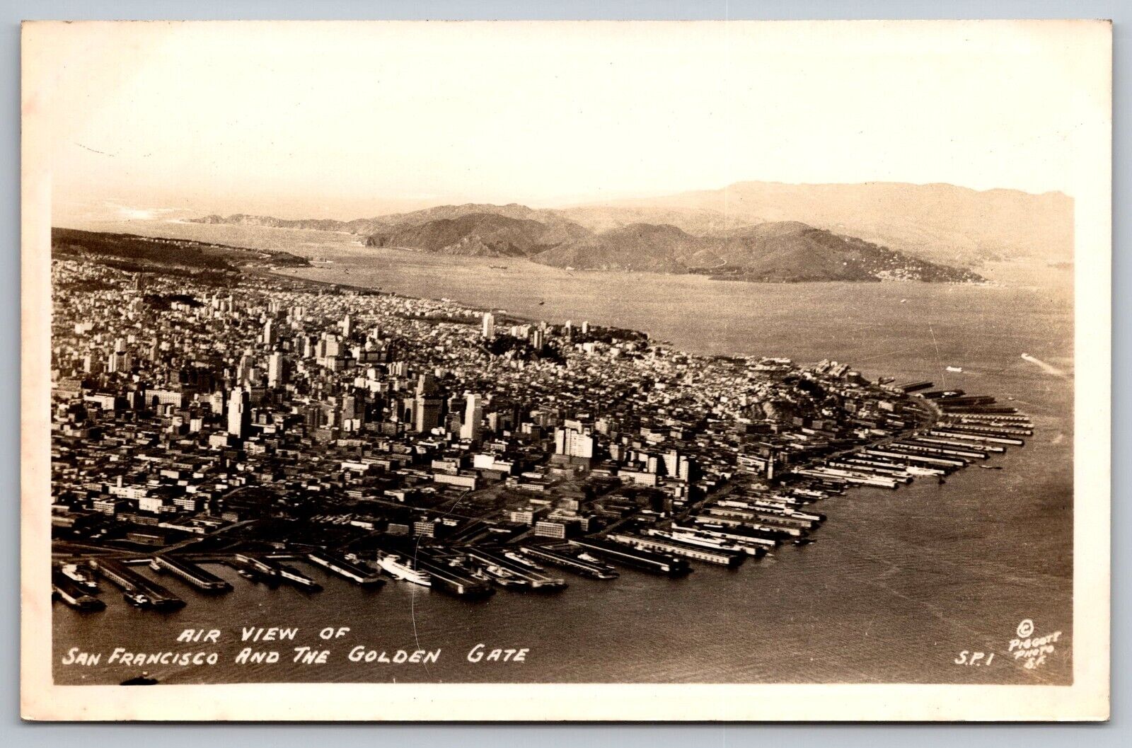 Air View of San Francisco and the Golden Gate. CA Real Photo Postcard RPPC