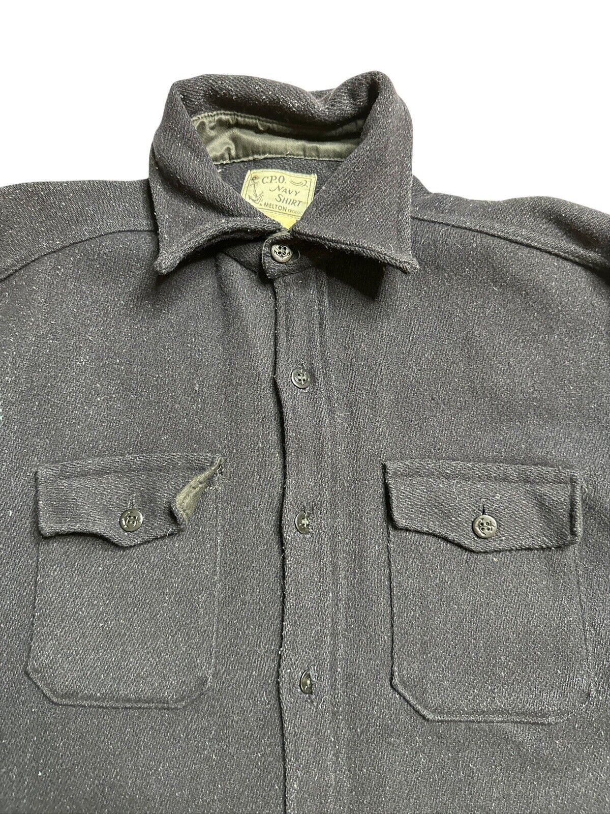 Vintage WW2 40s 50s Us Navy USN CPO Wool Buttonup Shirt Large L