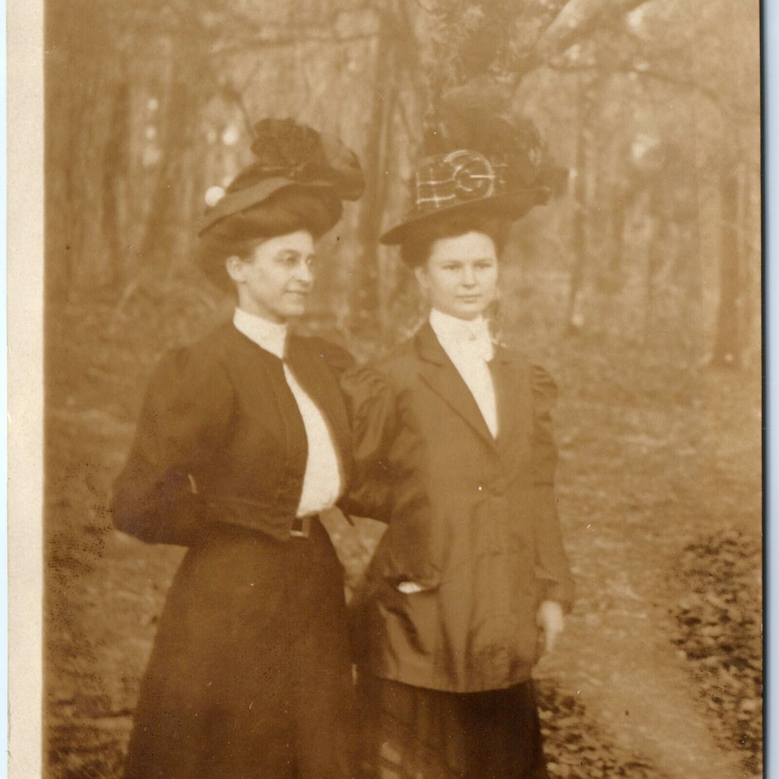 ID'd c1910s Beautiful Women Lady Woods RPPC Hats Real Photo Ethel C Bingham A140