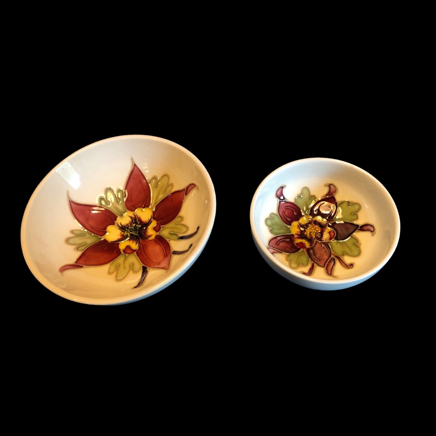 Moorcroft Pottery Bowls 2 White Floral Columbine Made in England