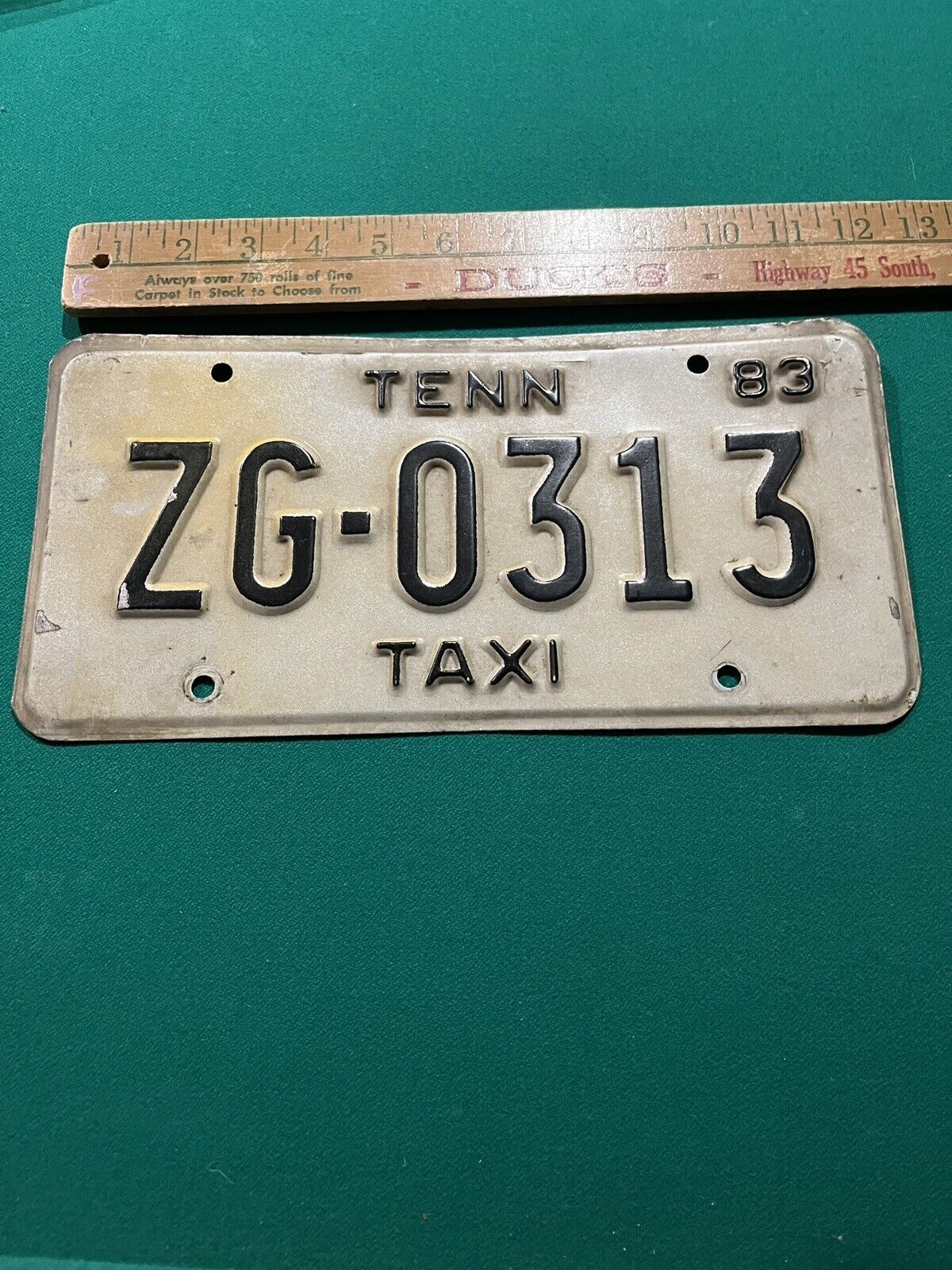 1983 Original Tennessee Taxi Cab License Plate # ZG-0313