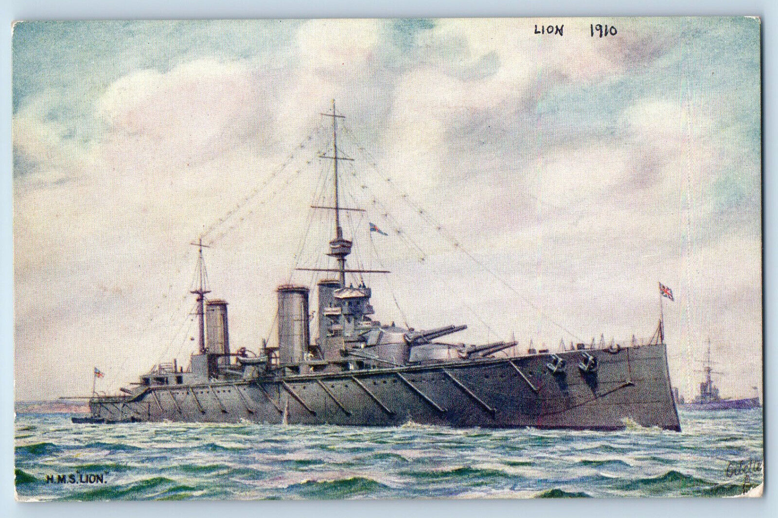 Tavistock England Postcard H.M.S Lion Battleship Scene 1925 Oilette Tuck Art