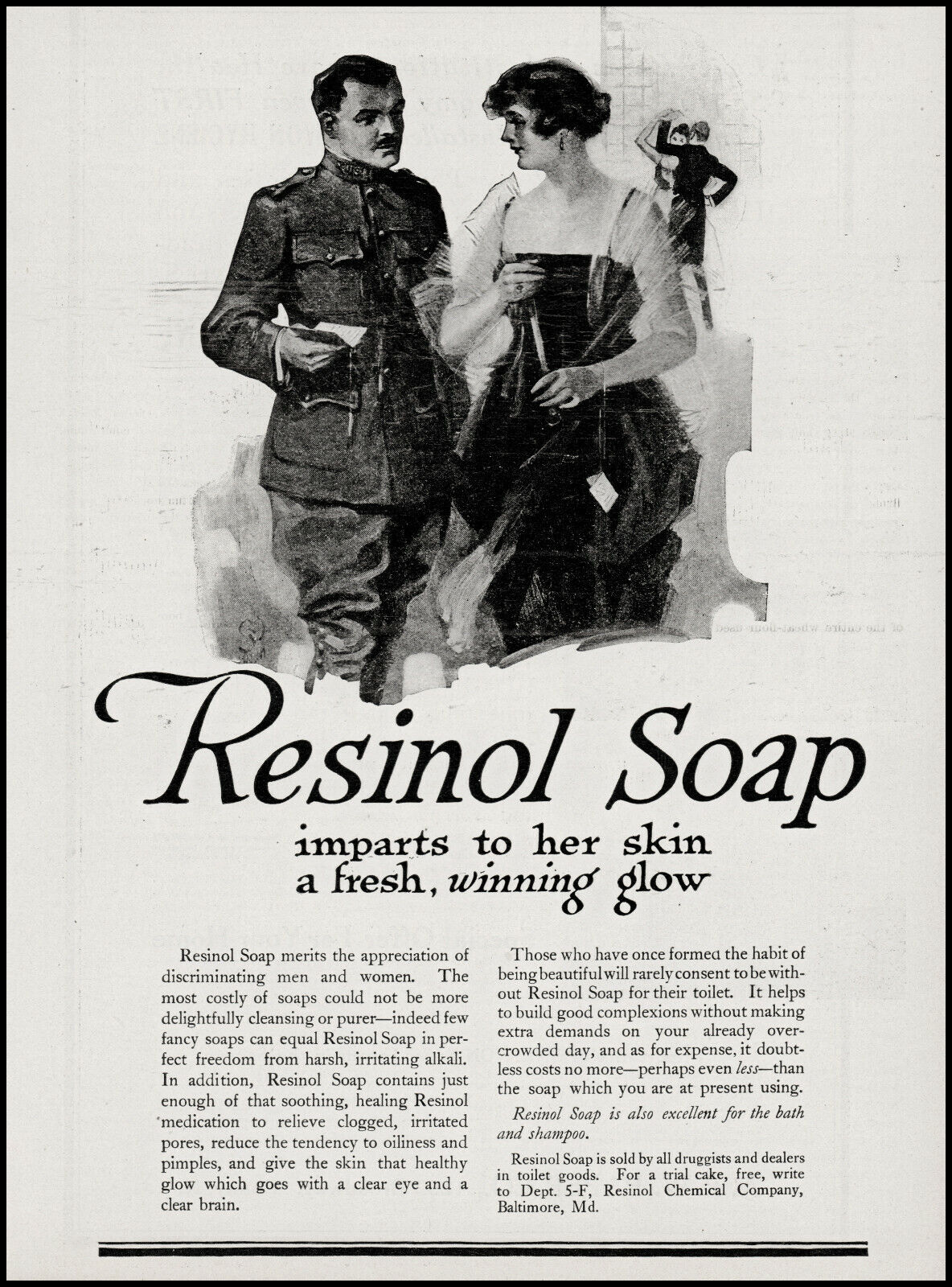 1918 Resinol Soap WW1 soldier woman Resinol Chemical vintage art print ad ads76