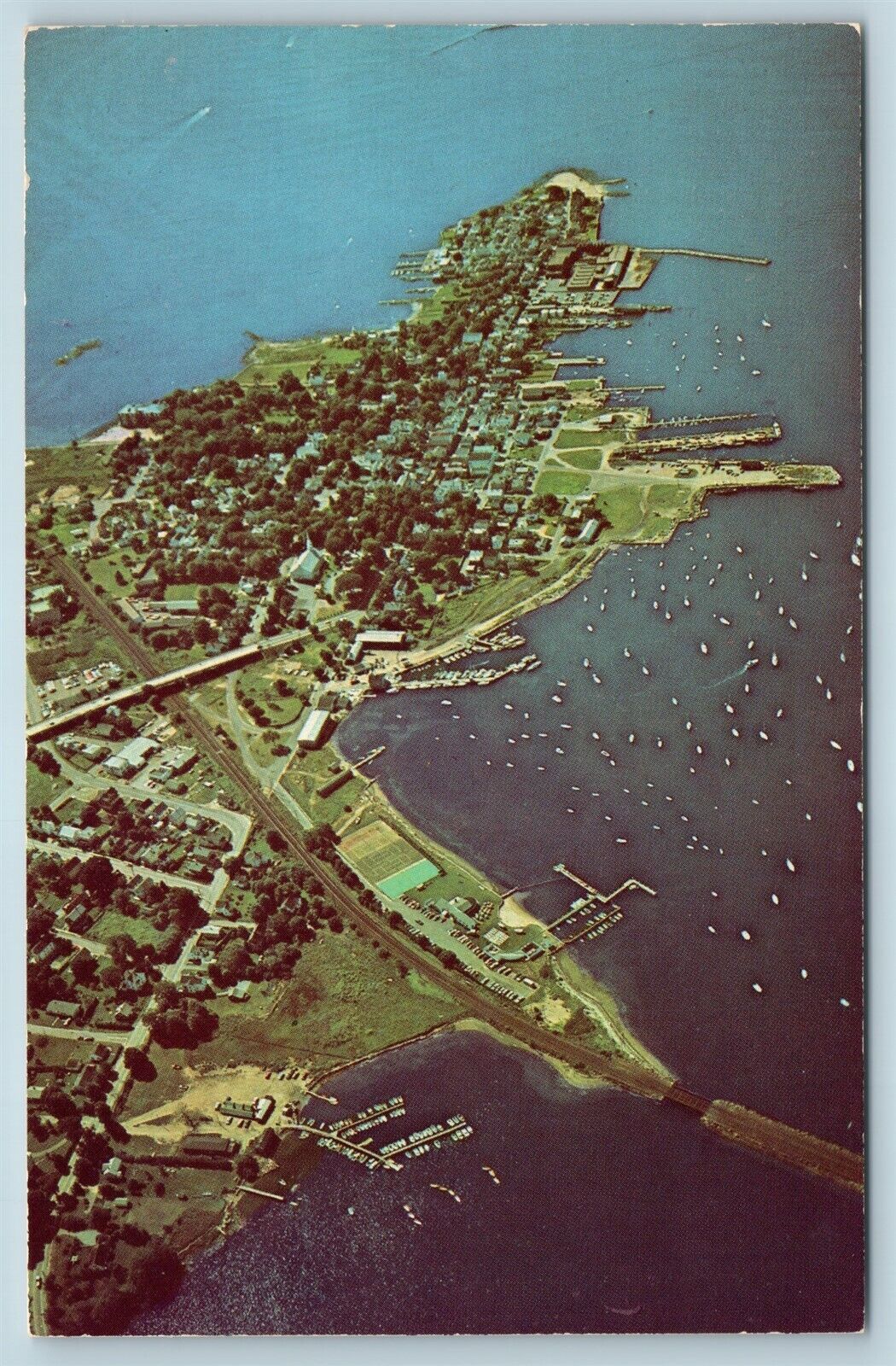Postcard CT Stonington Connecticut Aerial View of Town & Harbor #2 AG7