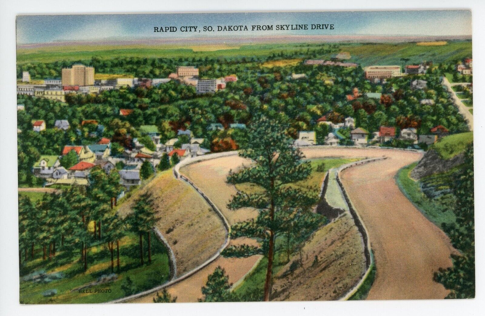 Vintage Postcard Rapid City South Dakota Skyline Drive Arial View Linen Unposted