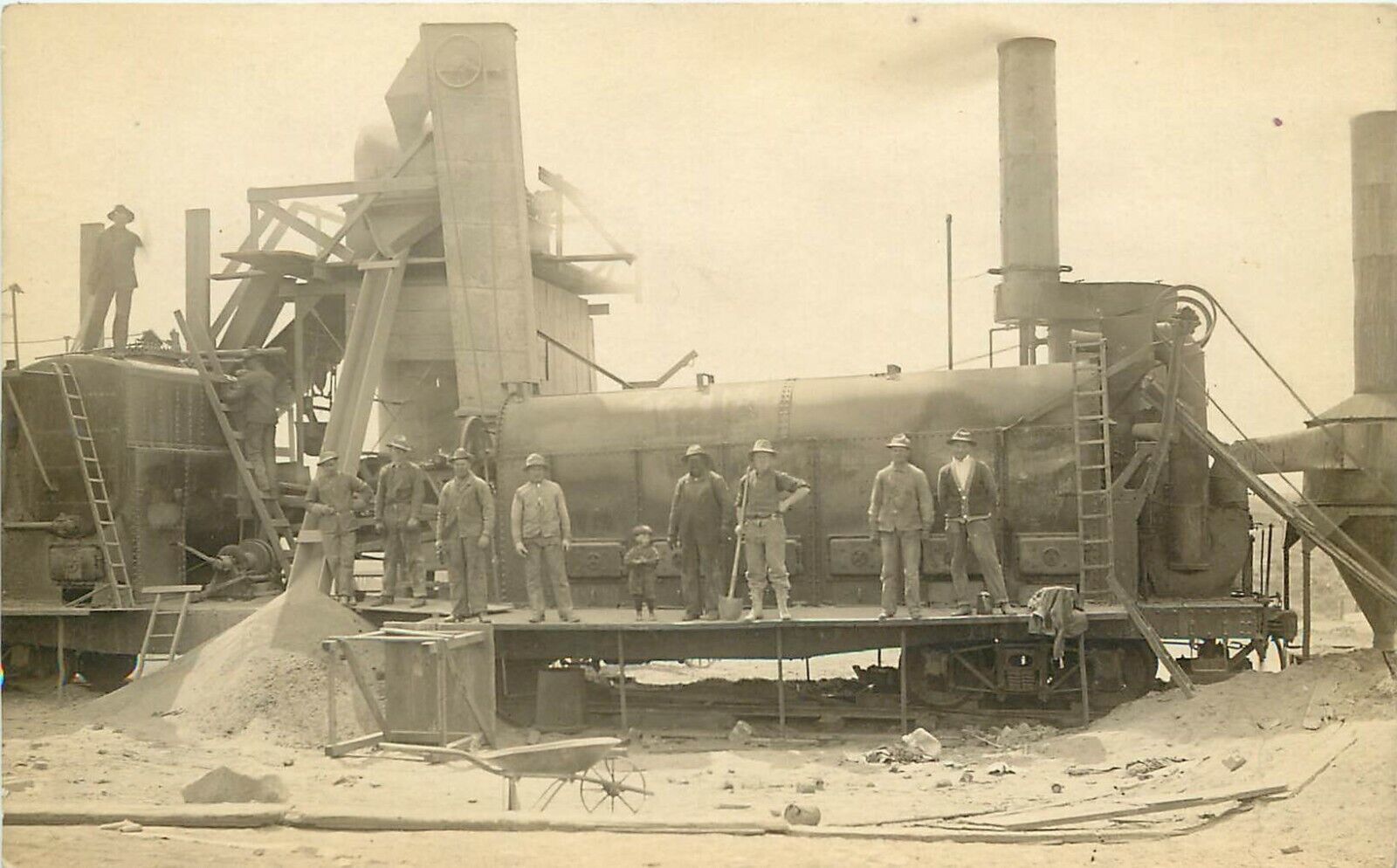 c1910 RPPC Industrial Machinery Mobile Rock Crusher on Railroad Track Unknown US
