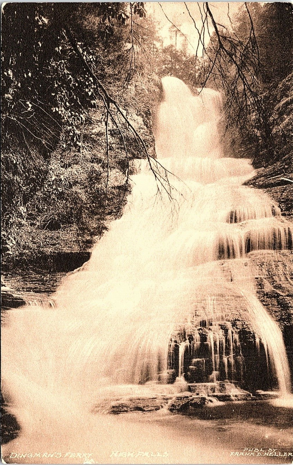 Postcard PA Dingman\'s Ferry High Falls Pennsylvania Pike County Hand Colored A7