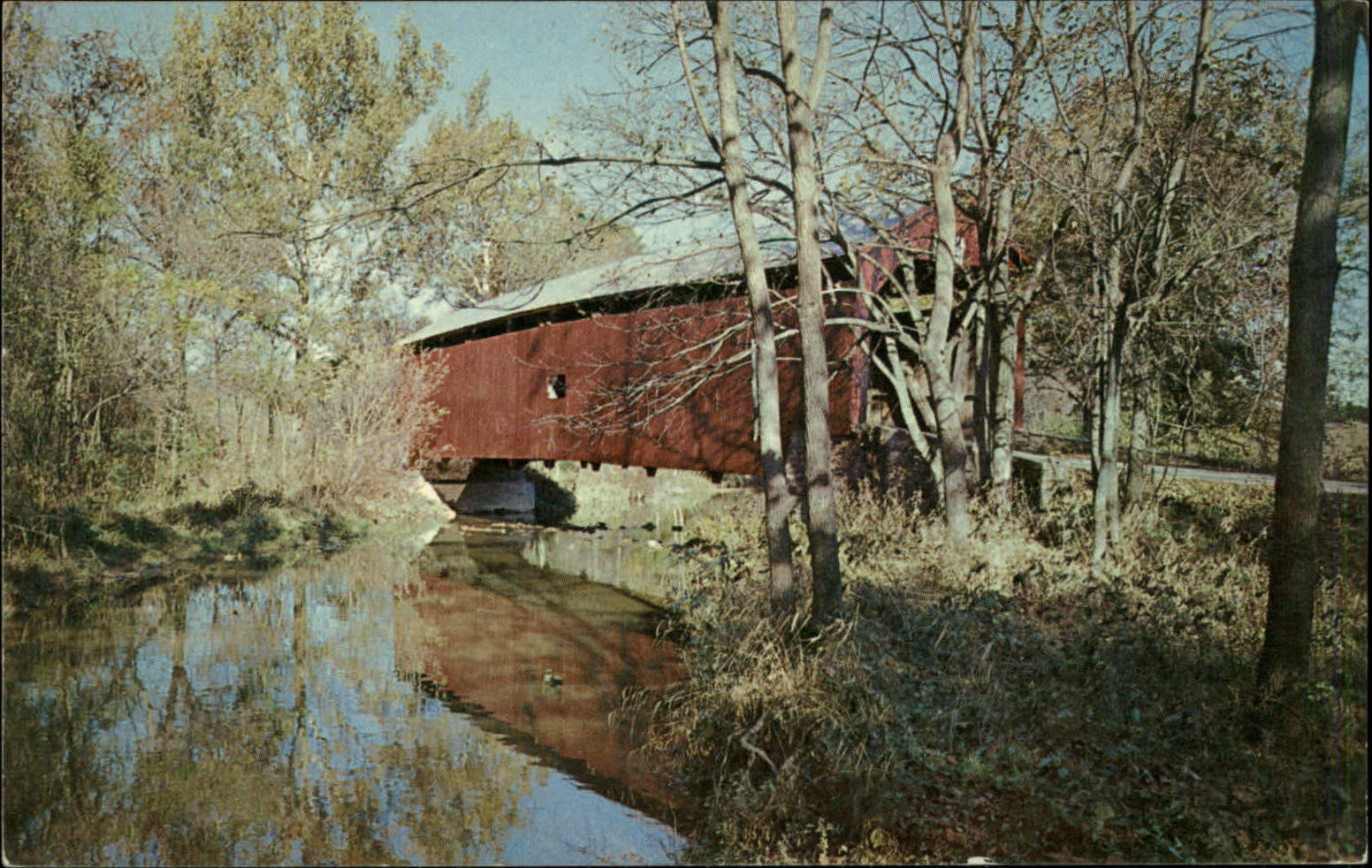 Hanover Pennsylvania red covered bridge built 1800\'s river vintage postcard