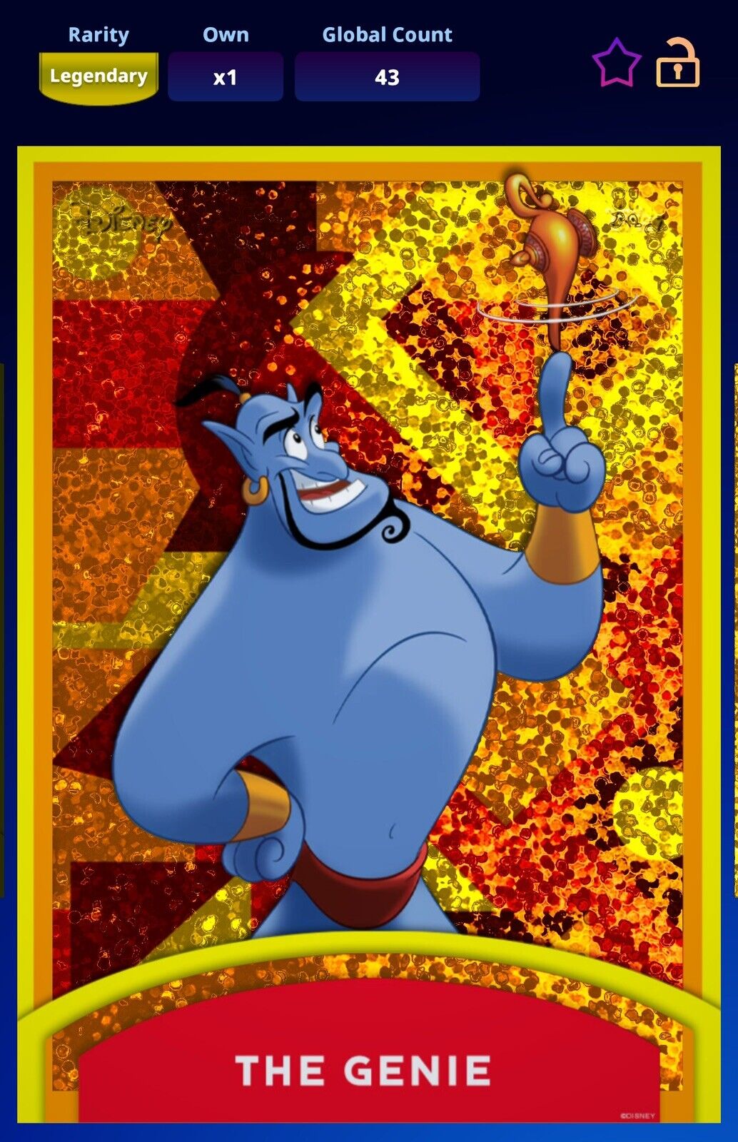 Topps Disney Collect Timeless Treasures LEGENDARY The Genie Limited Gold Speckle