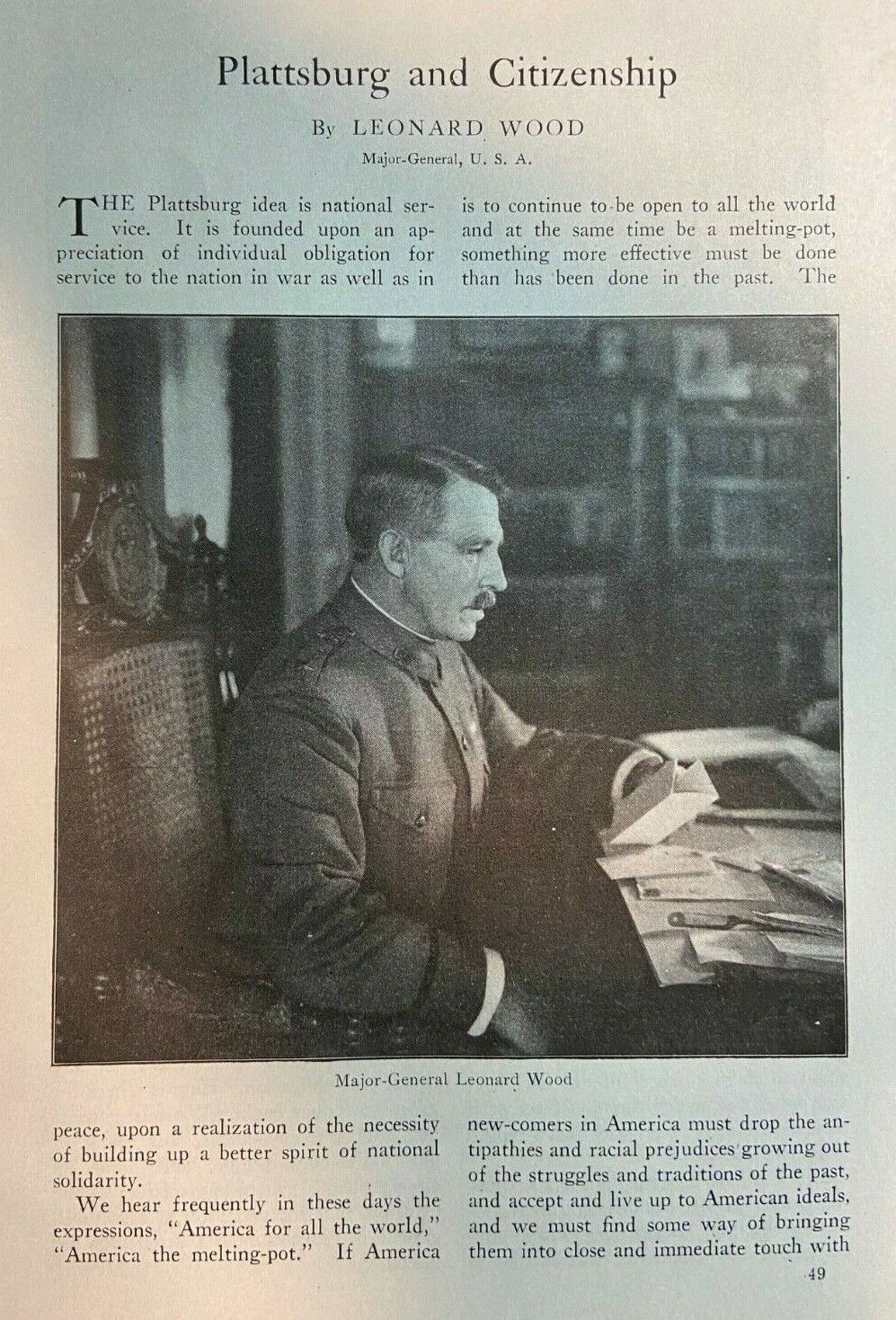 1917 General Leonard Wood Plattsburg And American Citizenship