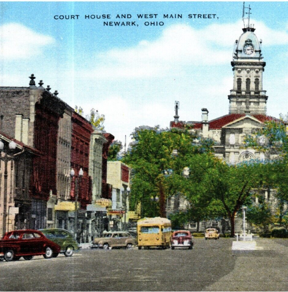 Vintage Postcard c.1939 Newark Ohio Court House West Main Street Autos-OH291