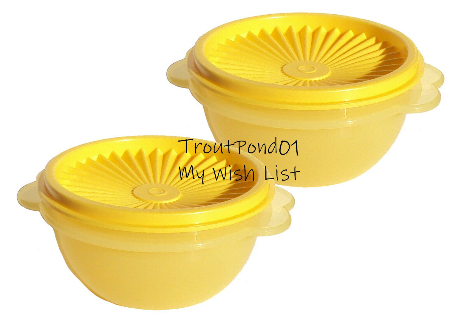 TUPPERWARE Servalier Bowls 13oz Small Set 2 Sheer Yellow Butterfly Tab Handles