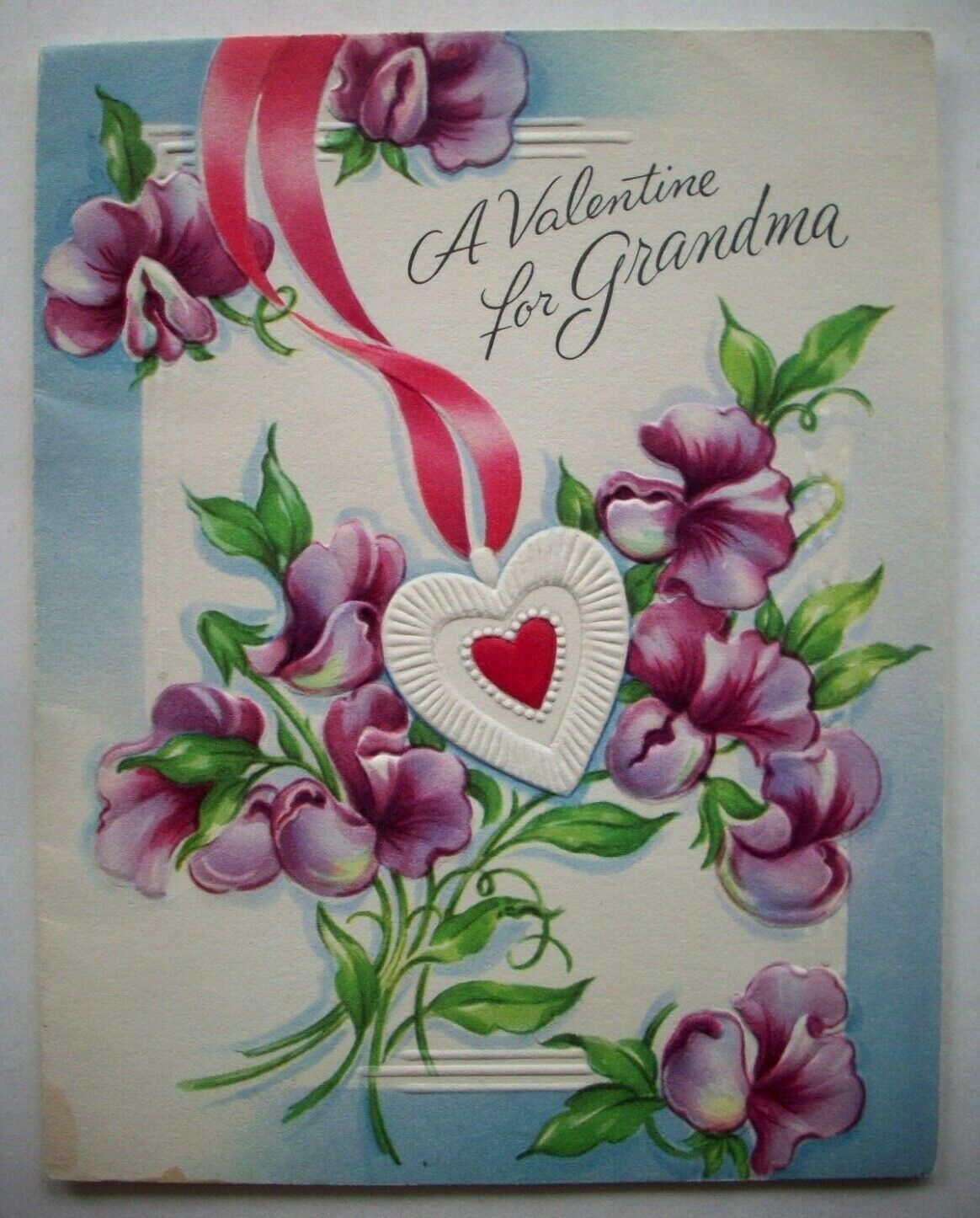 40\'s Sweet Peas to Grandma UNUSED vintage Valentine\'s Day greeting card *K12