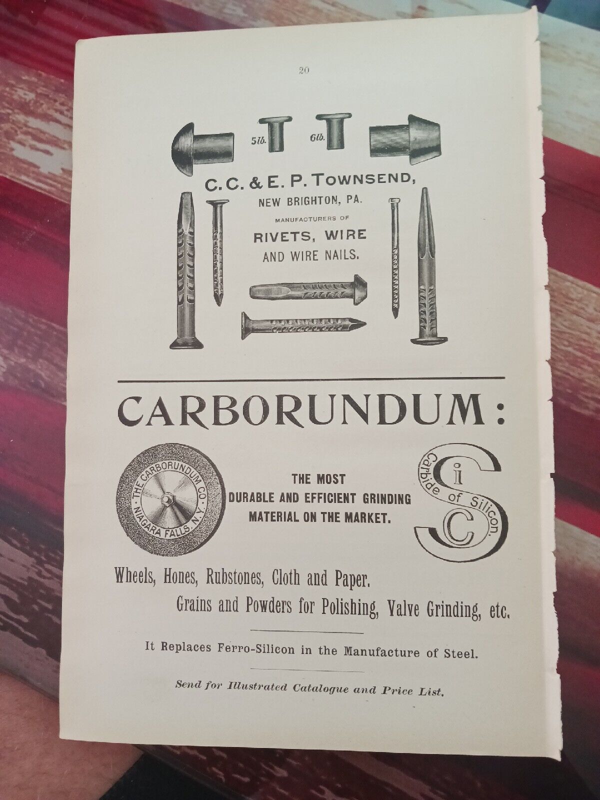 ☆1898 ORIGINAL Print Ad C. C. & E. P. TOWNSEND RIVETS WIRE NAILS New Brighton PA