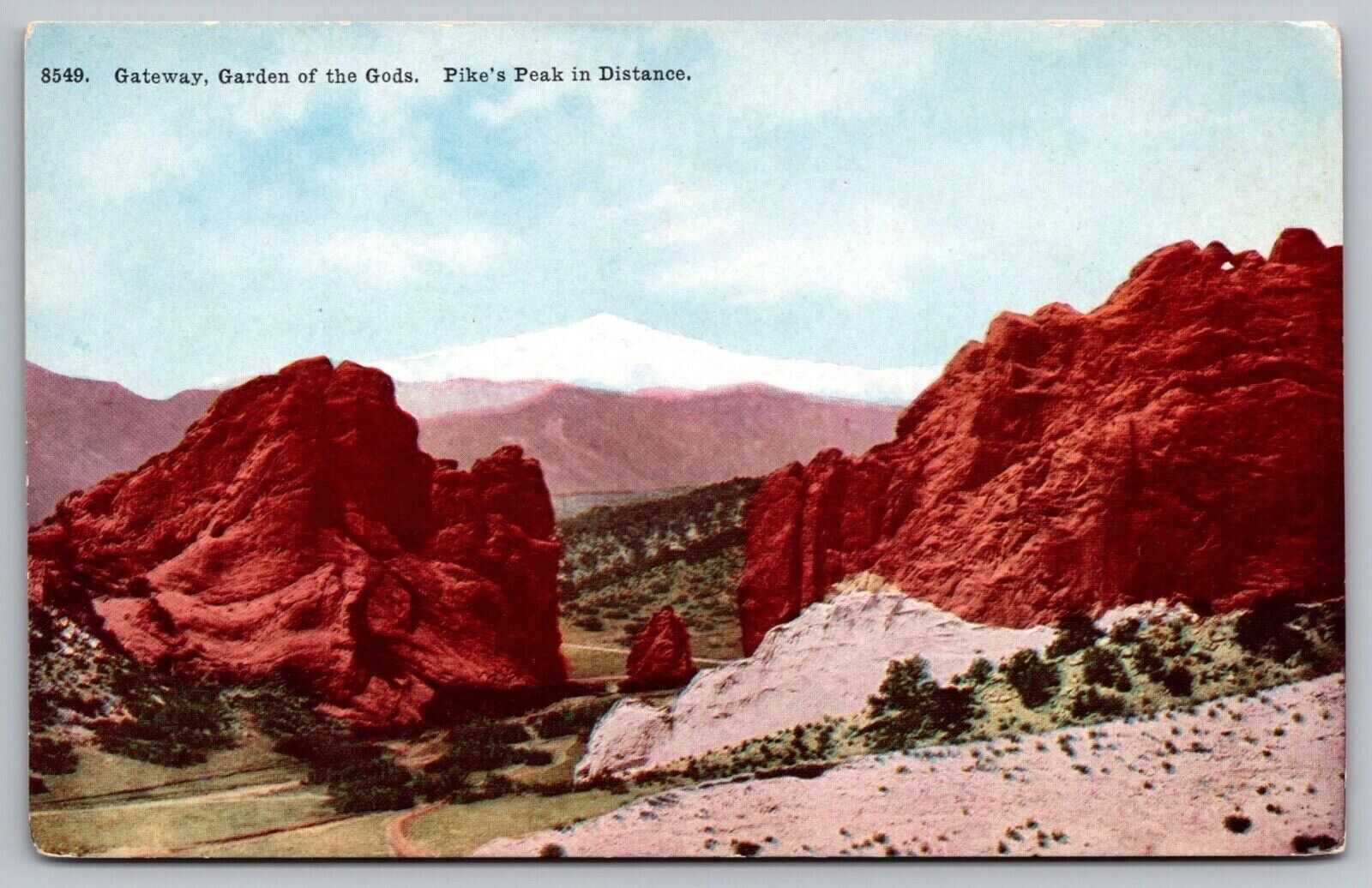Gateway Garden Gods Pikes Peak Region Colorado Snowcapped Mountain VNG Postcard