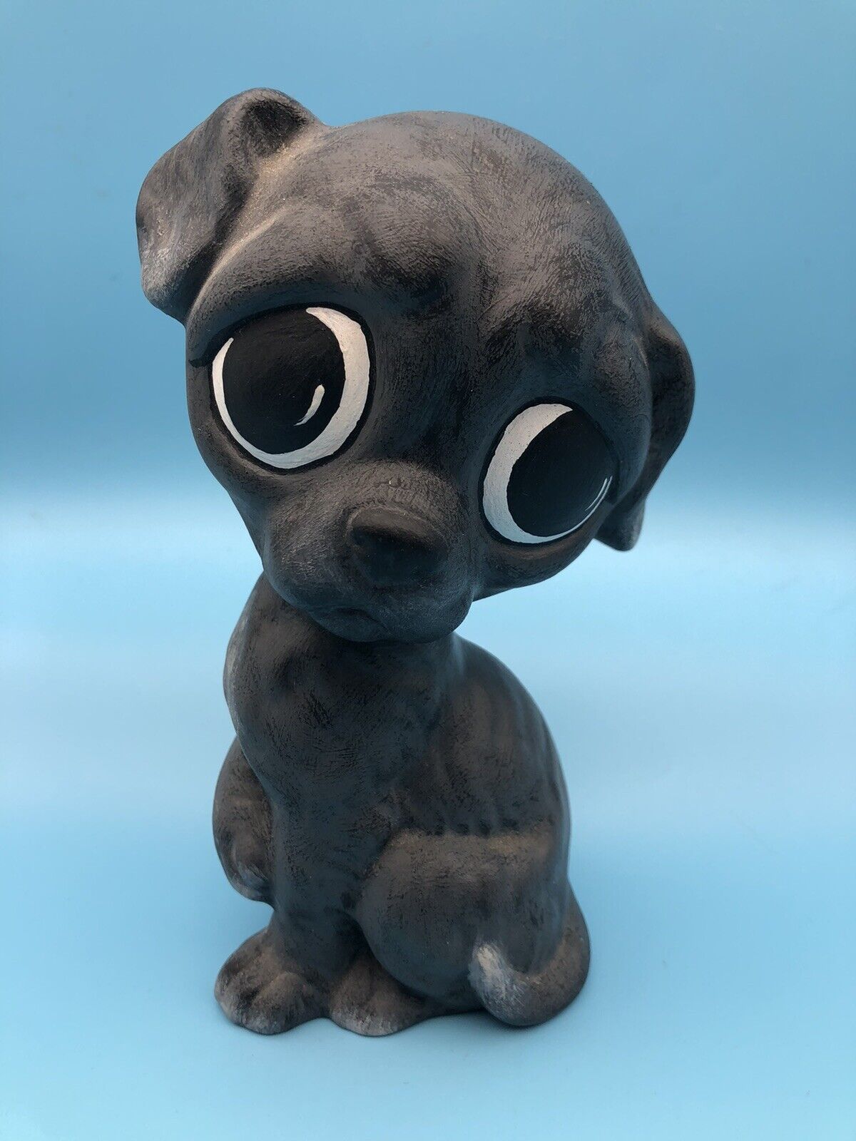 Vintage Hobbyist Big Eye Dog Puppy Black Ceramic Figurine