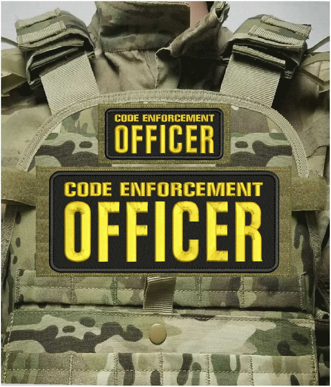 CODE ENFORCEMENT OFFICER EMB PATCH 4X10 AND 2X5 HOOK ONBACK GOLD ON BLACK