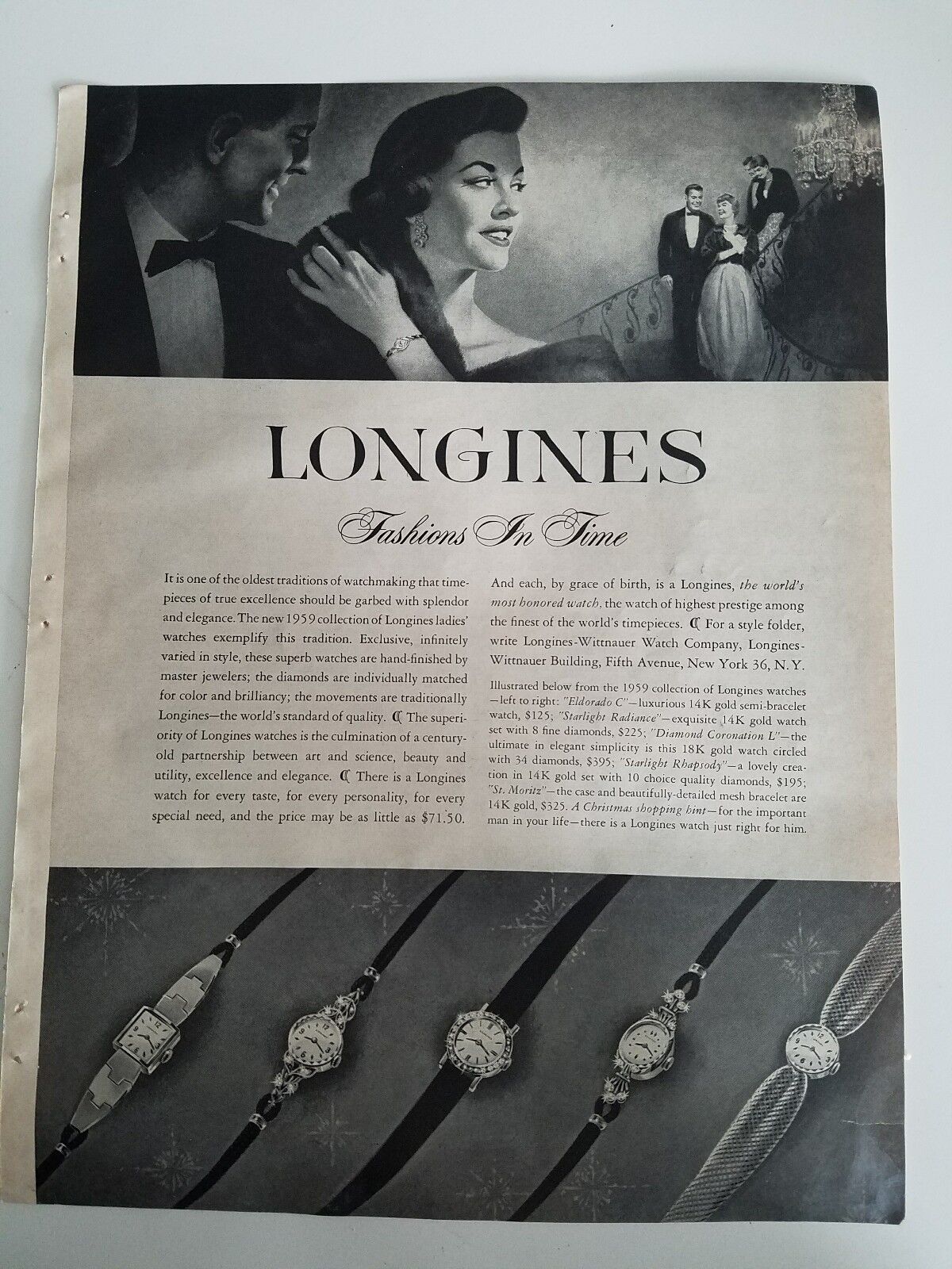 1958 Longines women\'s wristwatch vintage wrist watch fashions in time ad