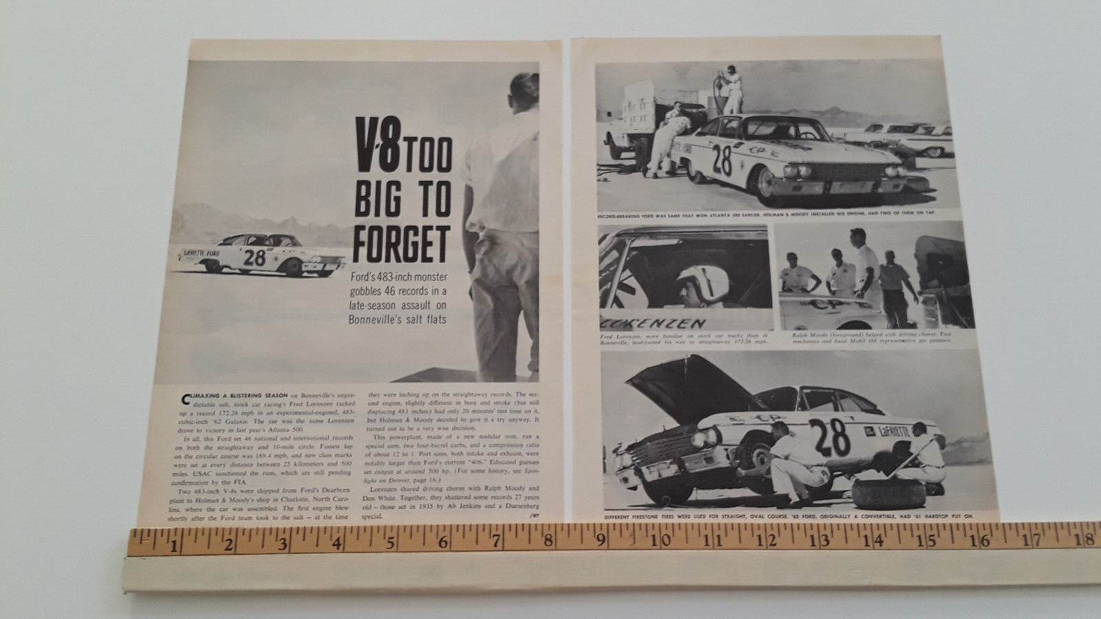 1962 FORD GALAXIE HOLMAN & MOODY 483 ENGINE BONNEVILLE RACE CAR ORIGINAL ARTICLE