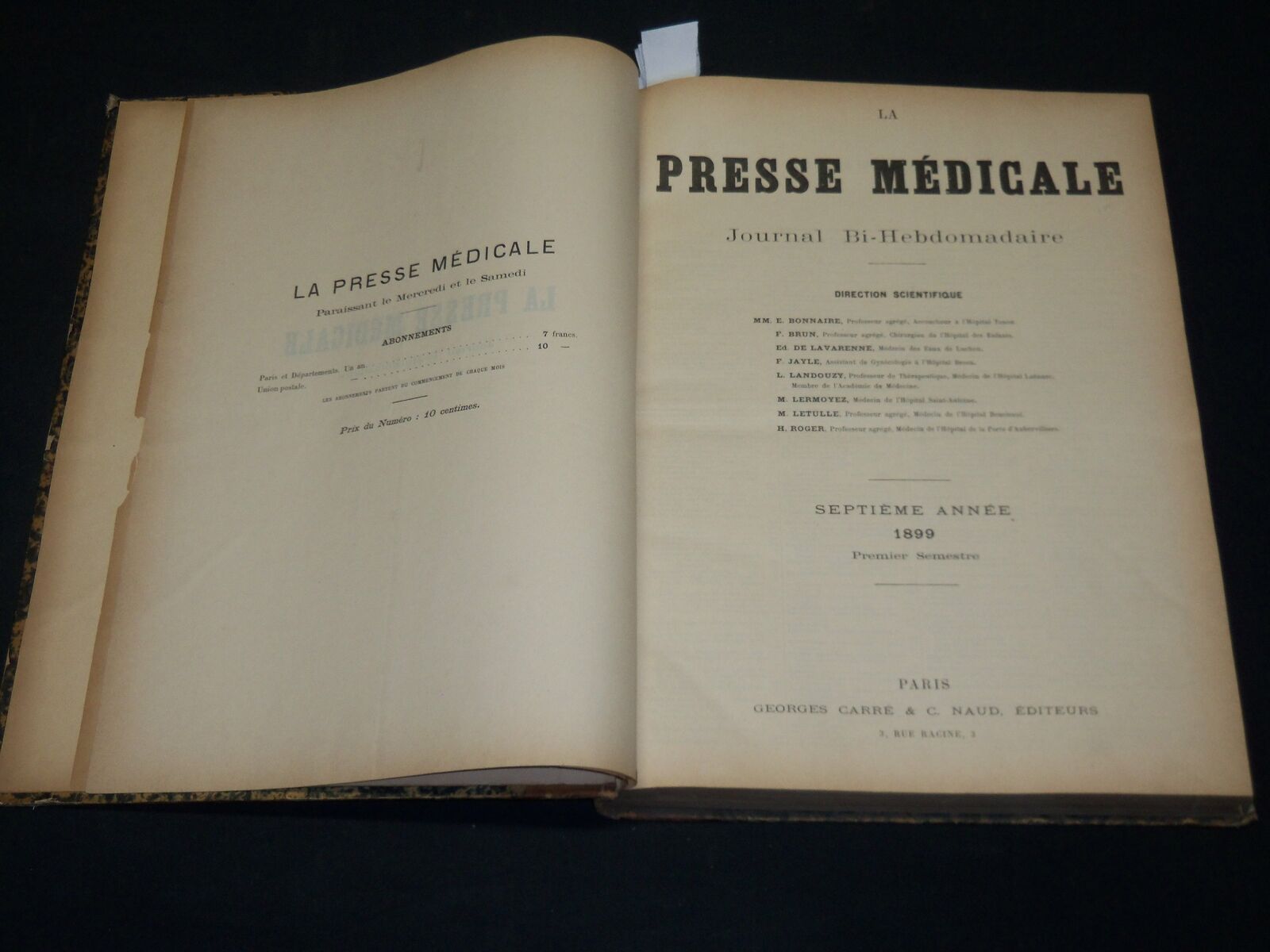 1899 JANUARY-JULY LA PRESSE MEDICALE JOURNAL FRENCH BOUND VOLUME - KD 5904
