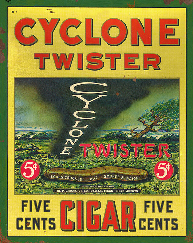 CYCLONE TWISTER CIGAR ADVERTISING METAL SIGN