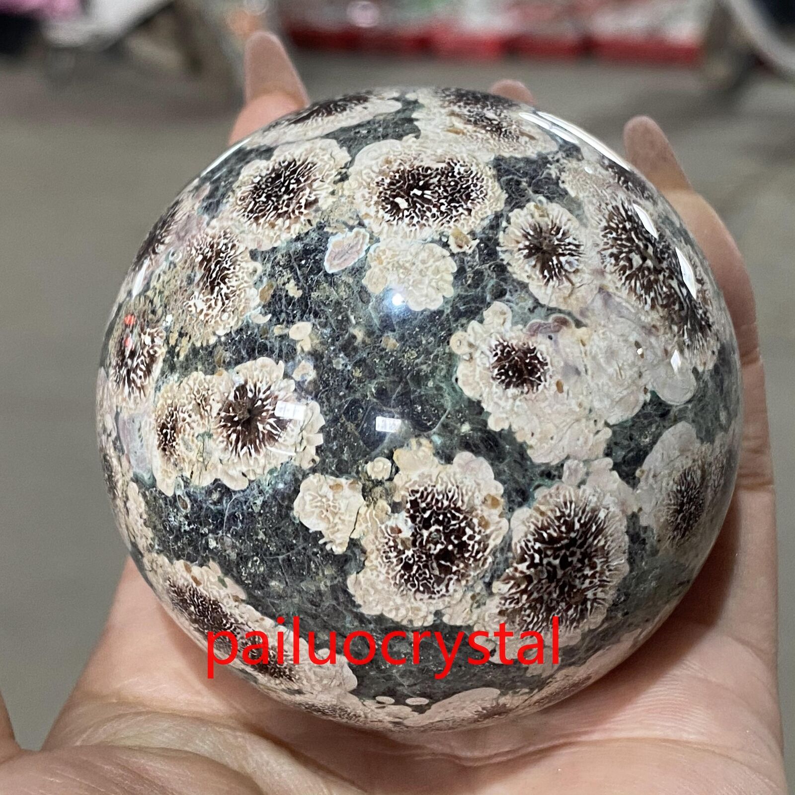 65mm+ Natural Green cherry blossom Ball Quartz Crystal Sphere Reiki Healing 1pc