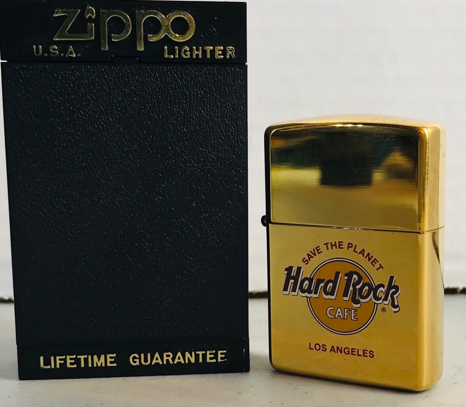 Zippo Hard Rock Cafe Las Angeles Lighter Brass Original Box - Manufactured XIII