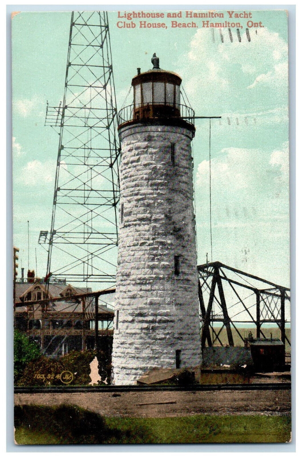 Hamilton Ontario Canada Postcard Lighthouse and Hamilton Yacht Club House 1908