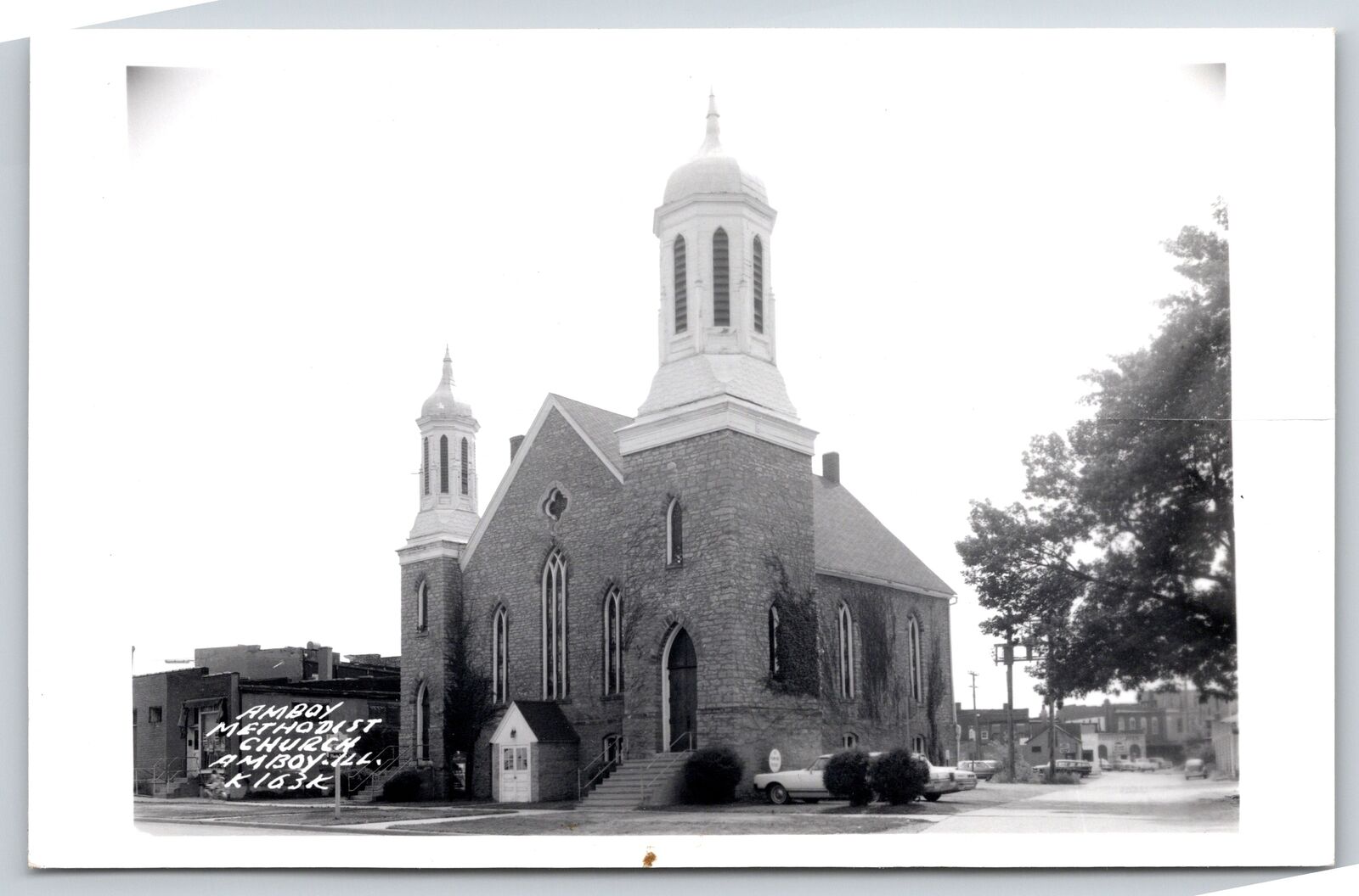 Amboy Illinois~Methodist Church~Octagon Belfries~Covered Entrance~1960s RPPC PC