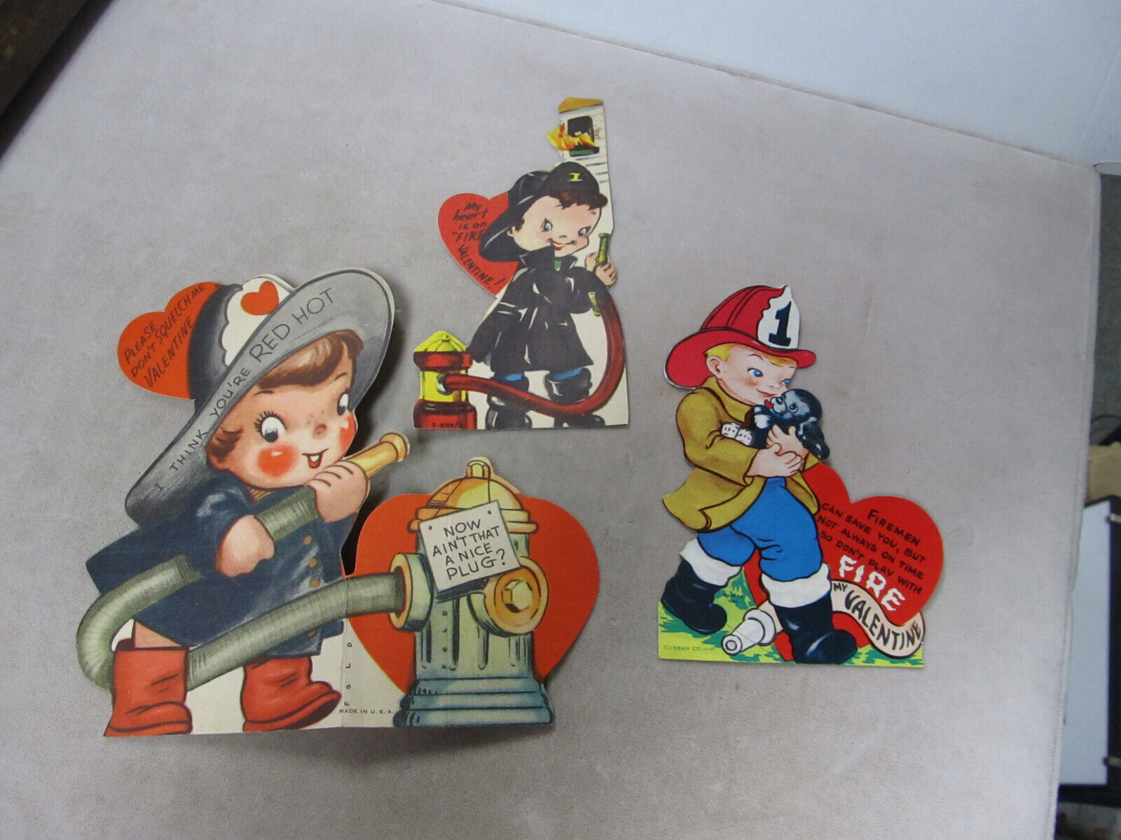 LOT OF 3  Vintage Valentine\'s Day Card - Featuring  FIREFIGHTERS