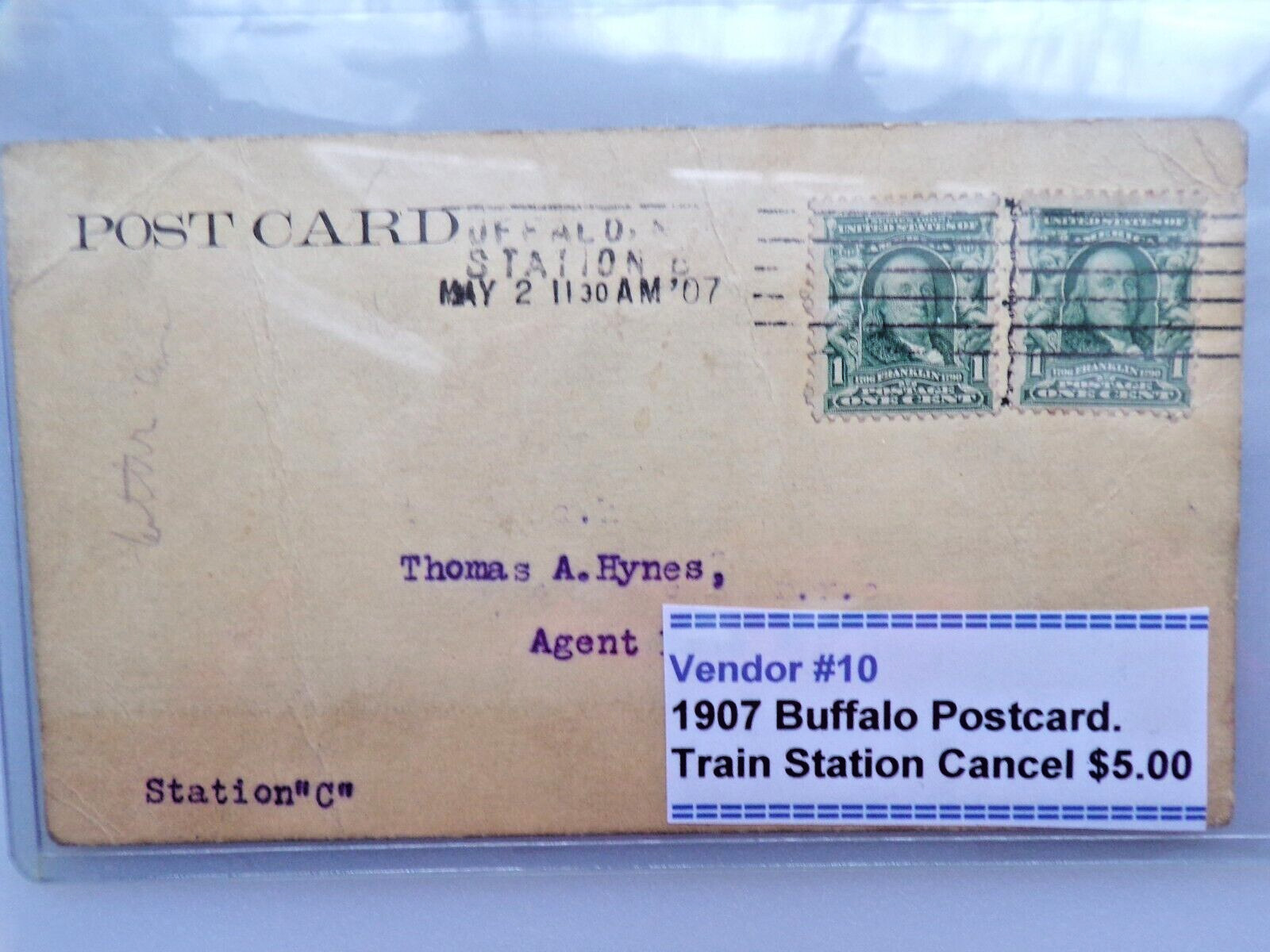 1907 Buffalo NY Postcard Train Station Cancel Postal Card to Railroad Agent