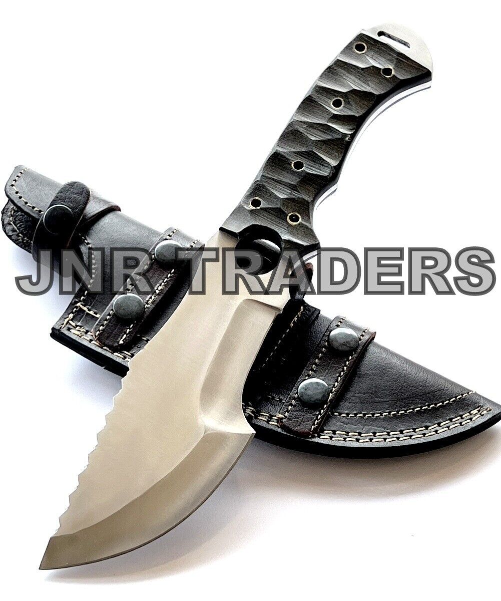 Handmade Carbon Steel Tracker Knife with Horizontal Leather Sheath vk3730