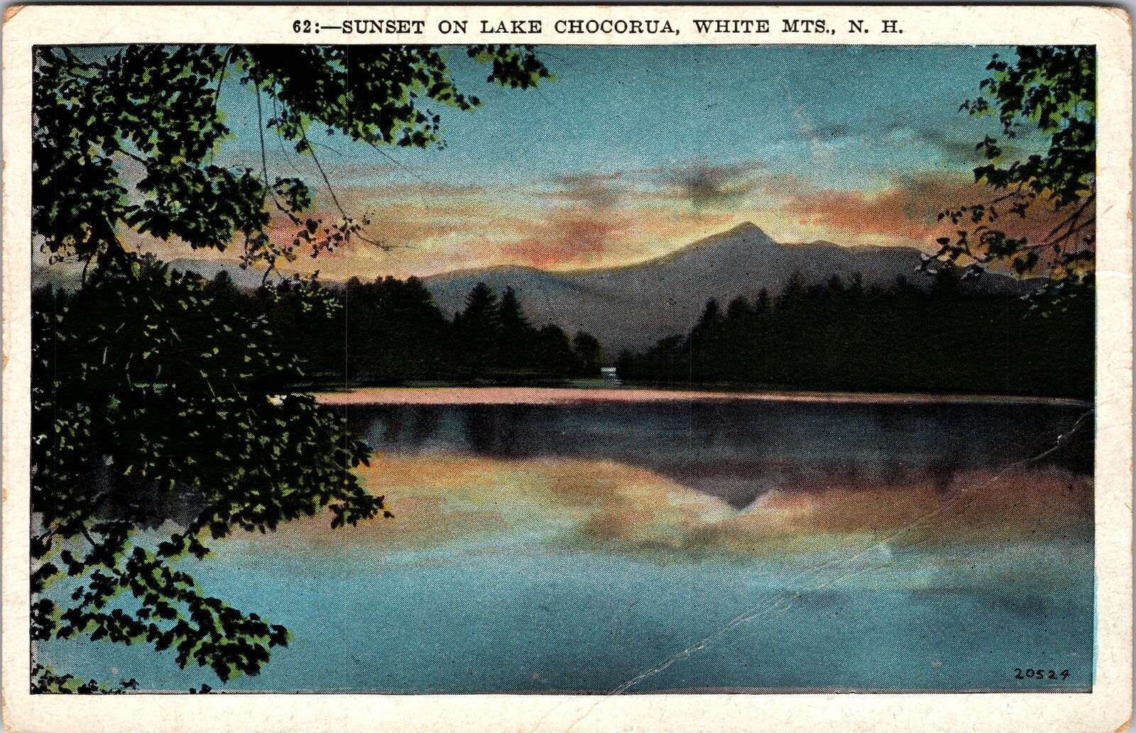 White Mountains NH-New Hampshire, Sunset Lake Chocorua, c1932 Vintage Postcard
