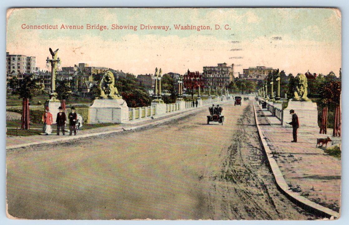 1914 WASHINGTON DC CONNECTICUT AVENUE BRIDGE SHOWING DRIVEWAY ANTIQUE POSTCARD