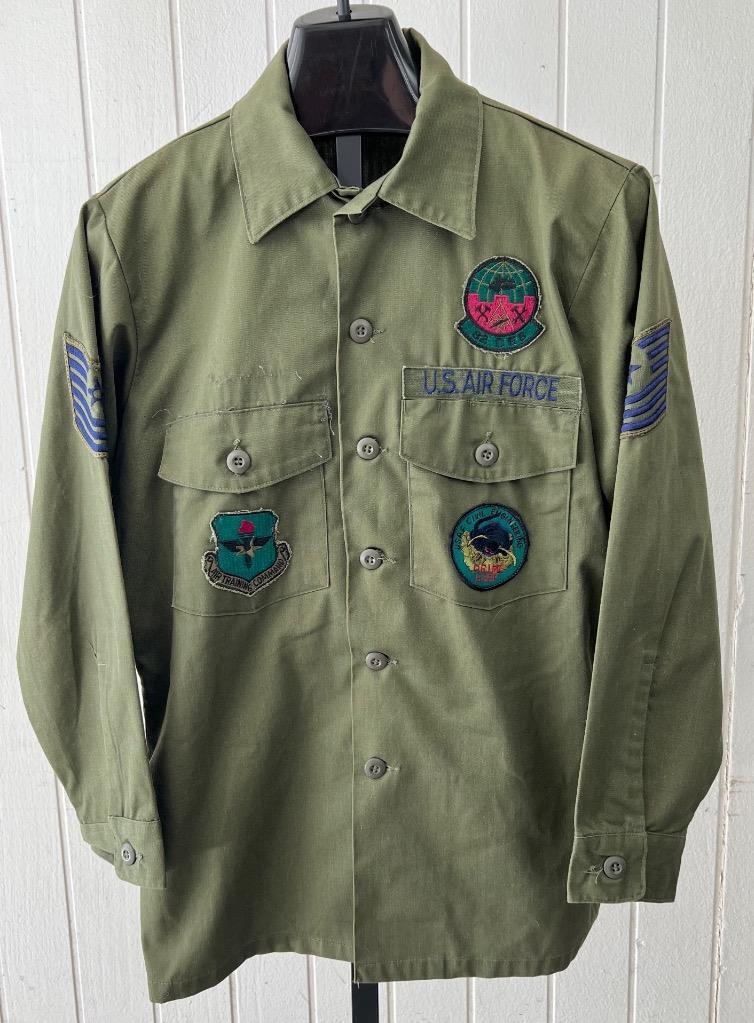 Vintage Military Shirt sz L 00\'s Sateen Fatigue GREEN Airforce Master Sergeant