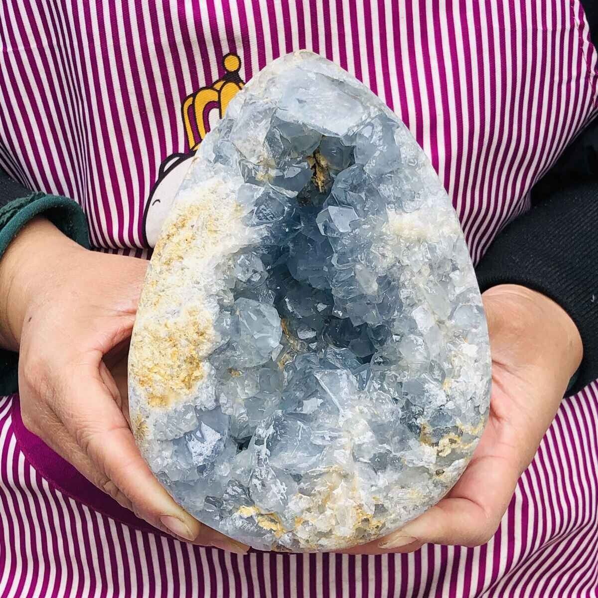 4.66LB Natural Beautiful Blue Celestite Crystal Geode Cave Mineral Specimen 181