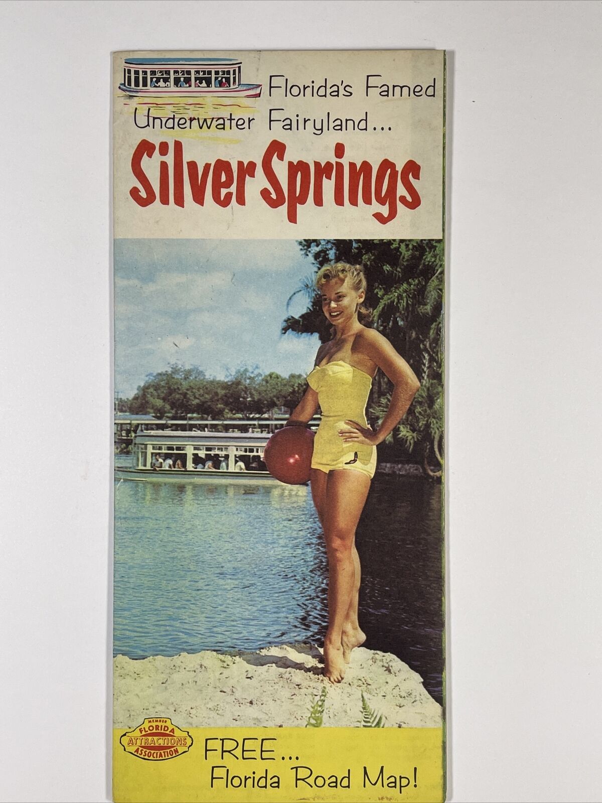1959 Vintage Florida Silver Springs Glass Bottom Boats and Road Map Brochure