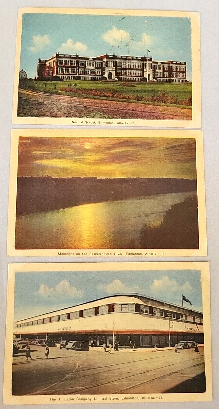 Lot of 3 - Vintage EDMONTON AB Canada RPPC Photo Colorized Postcards