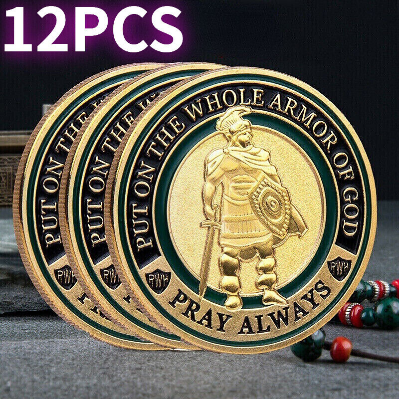 12Pcs Put On the Whole Armor Of God Commemorative Collection Challenge Coin Gift