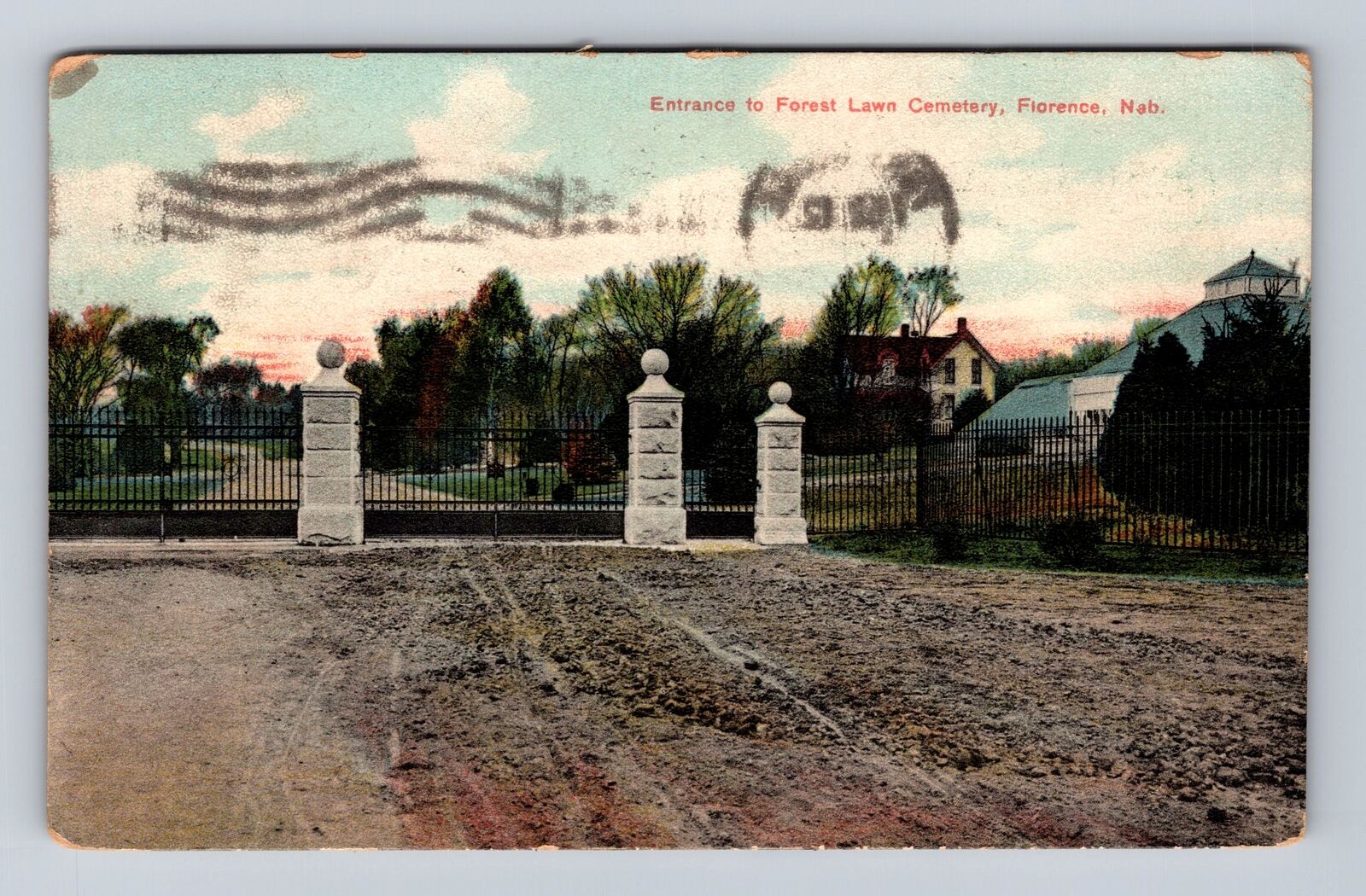 Florence NE-Nebraska, Entrance to Forest Lawn Cemetery, Vintage Postcard