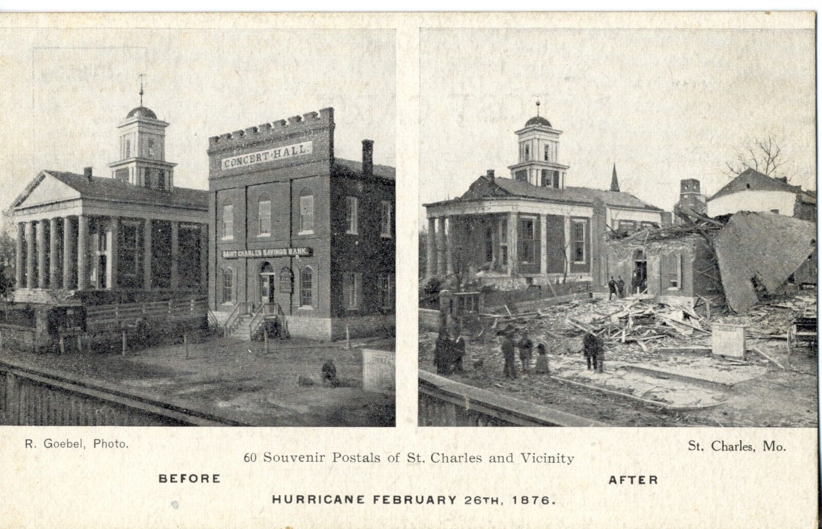 Before & After Hurricane, St. Charles, Mo. Missouri Goebel Postcard Concert Hall