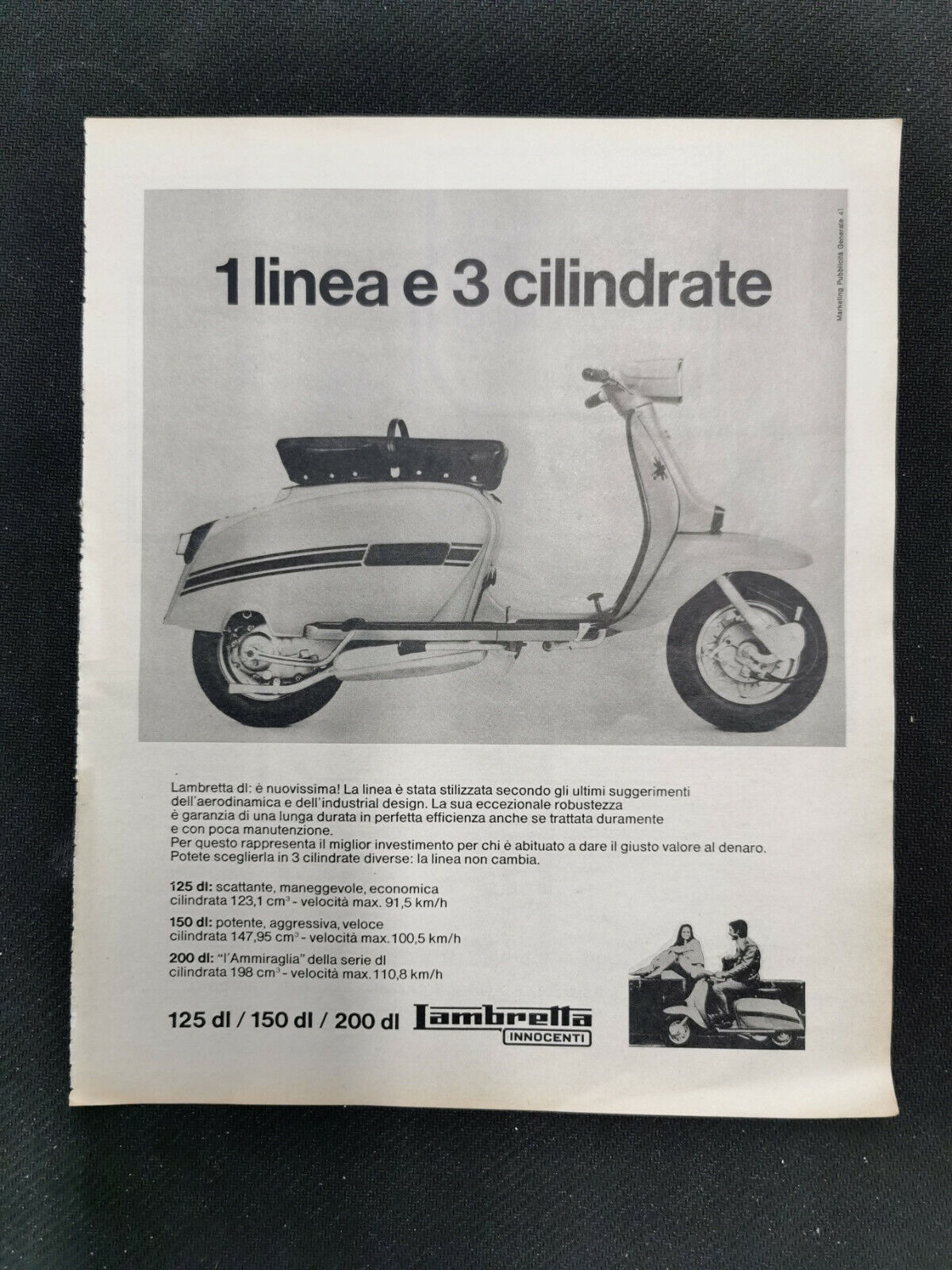 1969 Lambretta DL 125 150 200 original italian vintage advertising magazine page