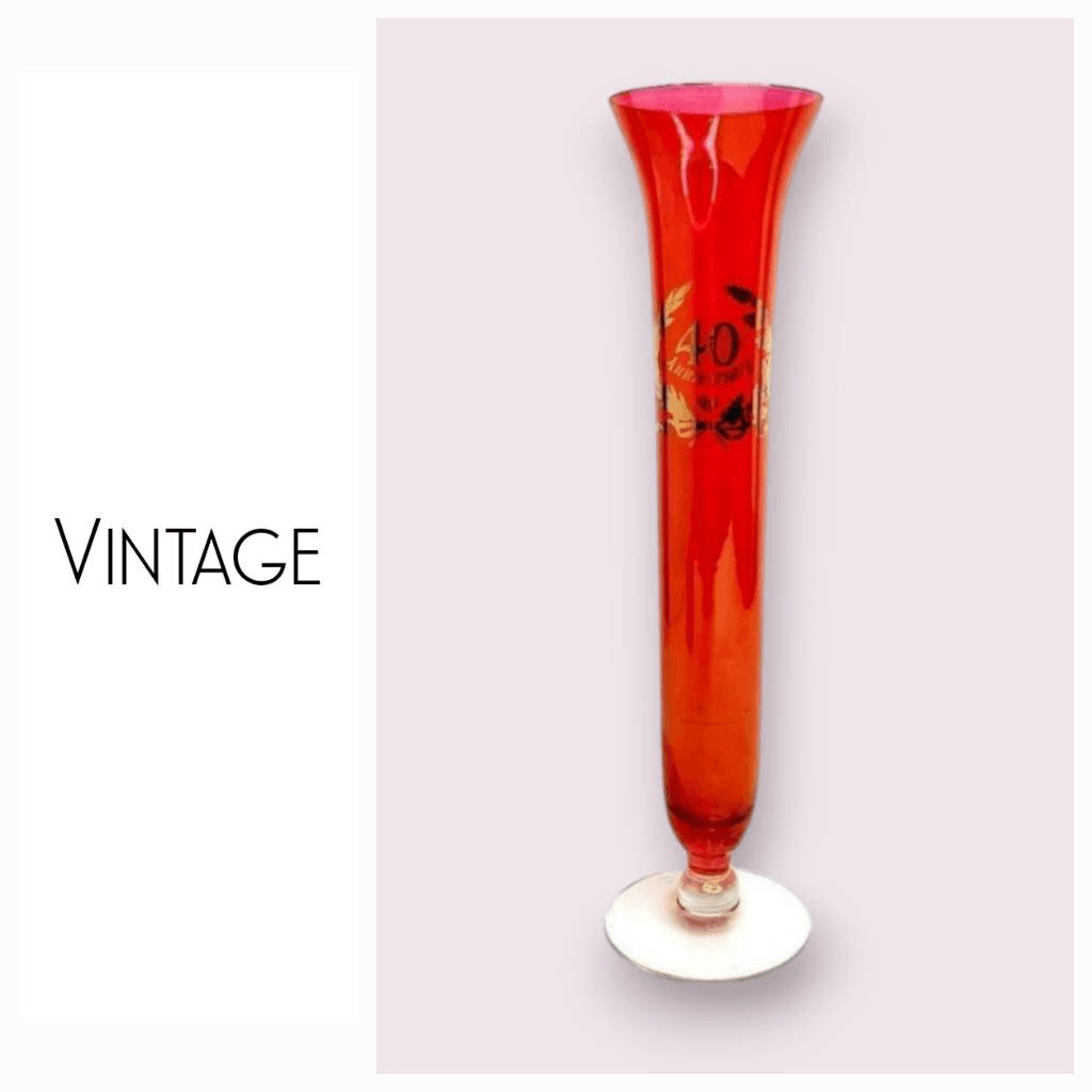 Vintage 40th anniversary cranberry bud vase 1930s 1940s